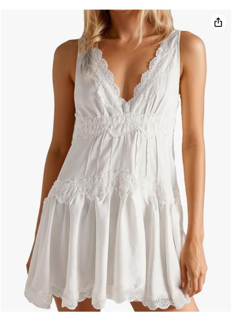 Aura Girl In This Groove Lace Trim Mini Babydoll Dress in White Size Medium